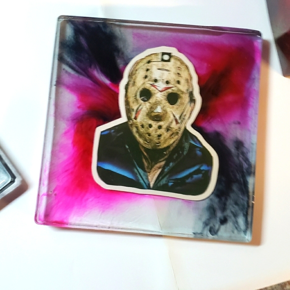 Jason Themed Coasters + Holder/Horror/Resin Coasters/Square/5pc plus holder - Picture 7 of 12